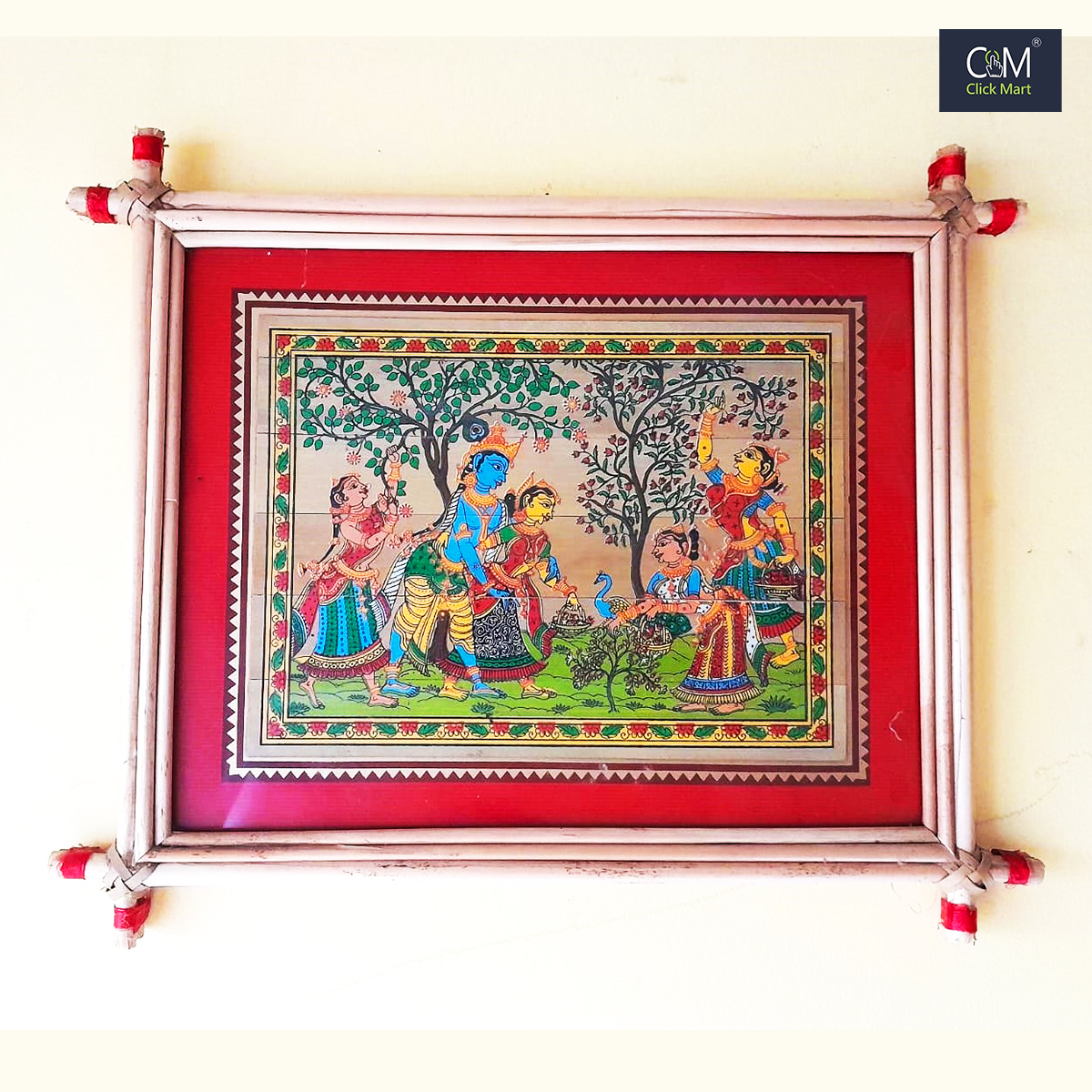 Authentic Handmade Pattachitra Art: Lord Krishna Playing with Gopis – Traditional Indian Wall Hanging