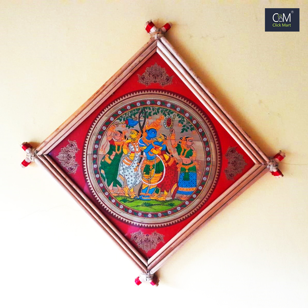 Exquisite Handmade Pattachitra Art: Krishna Playing with Gopis – Traditional Indian Wall Decor
