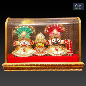 Premium Glass Frame Lord Jagannath Metal Murti with Full Clothes and Turban - Elegant Religious Idol for Home Temple