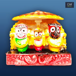 Premium Marble Jagannatha, Balabhadra, Subhadra & Sudarshan Idol Set on Grand Sighasan with Decorative Umbrella – Perfect for Temple & Pooja Room Decor