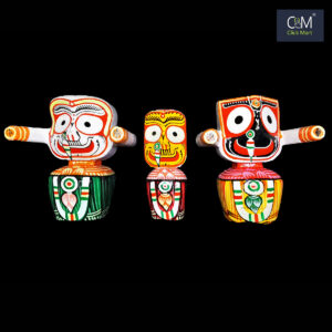 Pure Neem Wood Jagannath Mahaprabhu, Balabhadra, and Subhadra Idols – Handcrafted Wooden Deity Set for Pooja and Home Temple