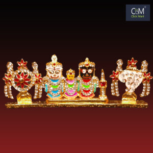 Metal Jagannatha, Balabhadra, Subhadra Idol Set with Shankha Chakra & Singhasana Design – Spiritual Decor for Pooja and Home Temples