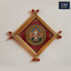 God Ganesha Pattachitra Wall Art in Eco-Friendly Bamboo Frame | Divine Hindu Decor for Home and Office