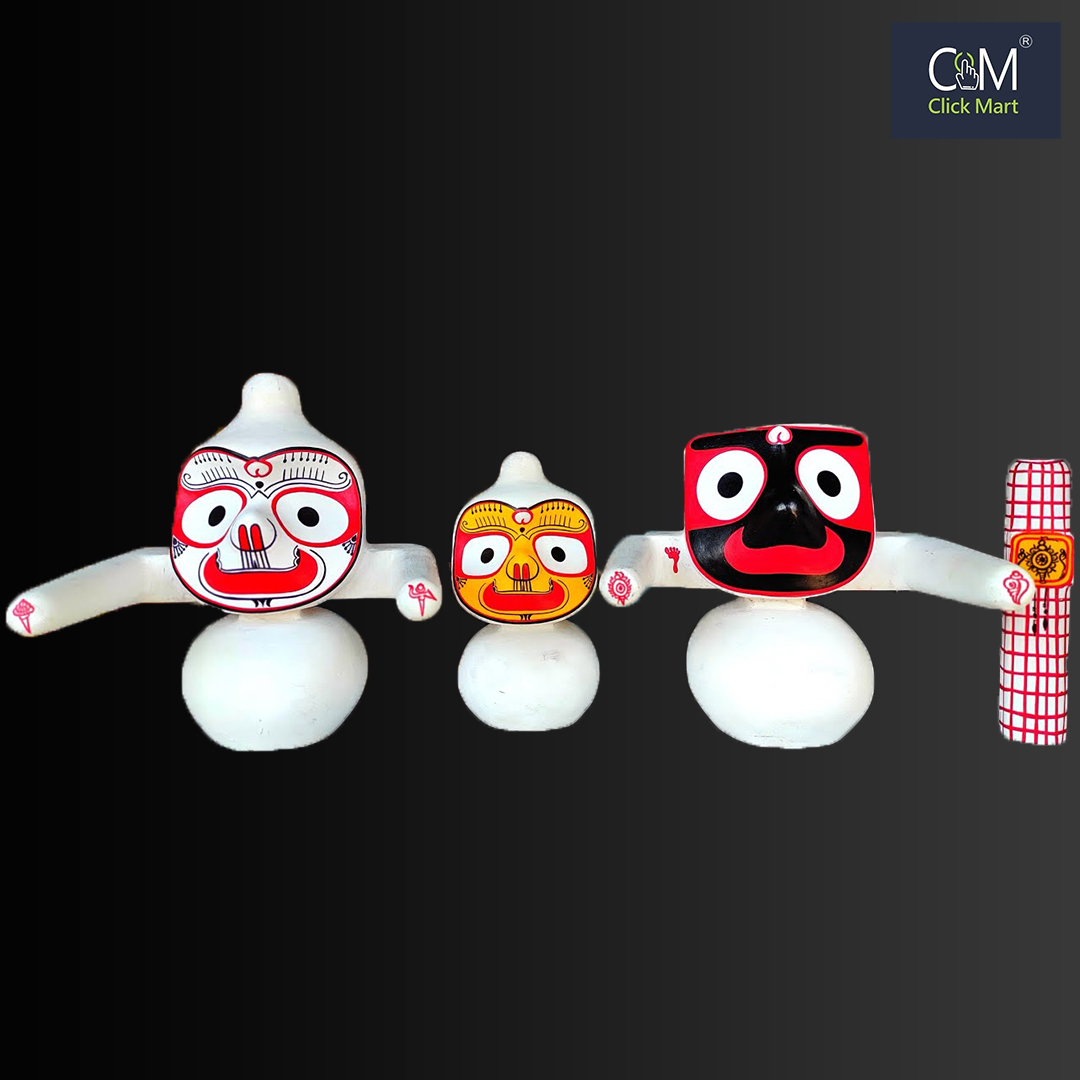 Puri Temple Style Neem Wood of Lord Jagannath, Balabhadra, Subhadra and Sudarshan Idols – Handcrafted Wooden Deity Set for Pooja and Home Temple