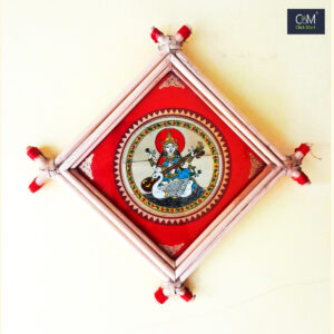 Goddess Saraswati Pattachitra Wall Art in Eco-Friendly Bamboo Frame | Divine Hindu Decor for Home and Office