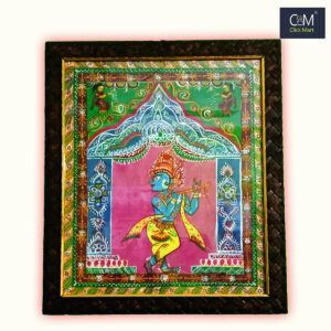 Handcrafted Pattachitra Painting of Lord Krishna Playing Flute - Traditional Indian Art Decor