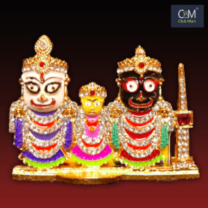 Handcrafted Metal Jagannatha, Balabhadra, Subhadra Idol Set – Adorned with Gajanana Besha Ornaments for Pooja and Home Temple Decor