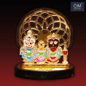 Ruby Round Sighasana Metal Jagannatha, Balabhadra, Subhadra Idol Set – Handcrafted Pooja Idol with Ornate Throne Design