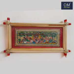 Vibrant Tribal Market Place Scene Art - Handcrafted Pattachitra Painting in talapatra Bamboo Frame
