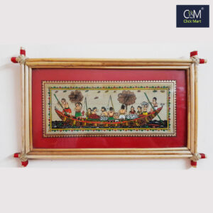 Handcrafted Kerala Snake Boat Race Wall Art with Bamboo Frame – Traditional Indian Decor for Homes & Offices