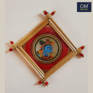 Bamboo Wall Frame with Lord Krishna playing Flute Artwork | Traditional Indian Home Décor