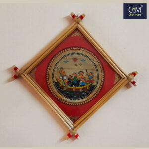 Handcrafted Tribals Kerala Vallam Kali Round Wall Art with Bamboo Frame – Unique Diamond-Shaped Traditional Decor for Homes & Offices