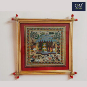 Ancient Tribals Street Scene Art Product Vendors – Handcrafted Pattachitra Painting in talapatra Bamboo Frame