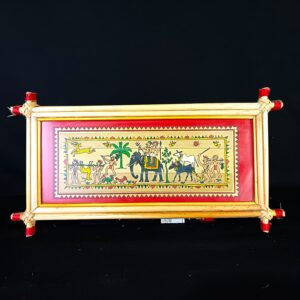 Handcrafted Pattachitra Kerala Elephant Procession Wall Art with Bamboo Frame – Traditional Festival-Themed Decor for Homes & Offices