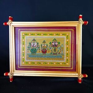Jagannath, Balabhadra, Subhadra at Puri Temple Artwork Handcrafted Bamboo Frame with Pattachitra | Ethnic Wall Décor for Home & Office